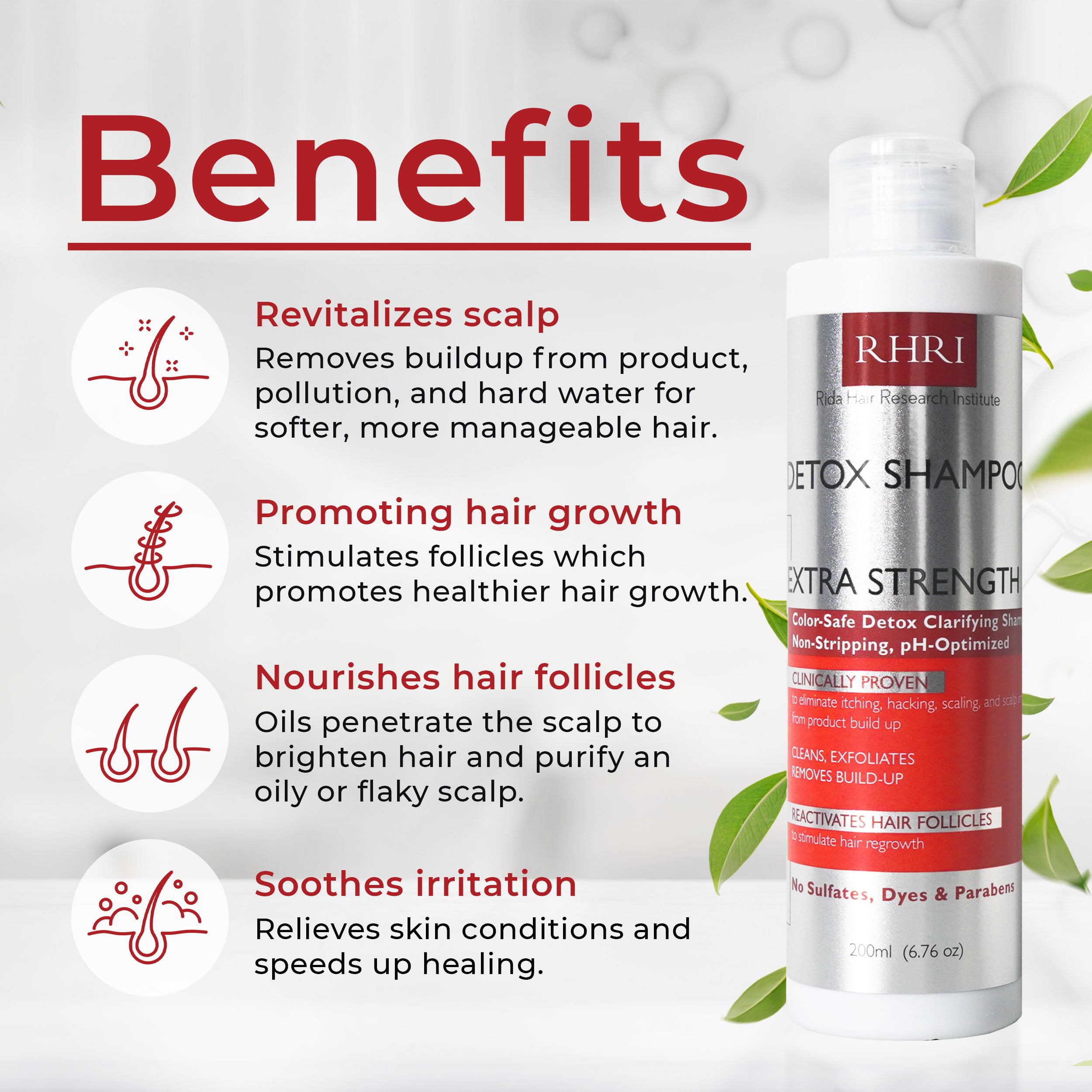Rida Hair Research Institute Detox scalp closeup highlights purifying action against buildup