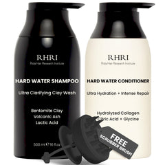 Rida Hair Research Institute hard water shampoo with bentonite clay clarifying mineral buildup removal.