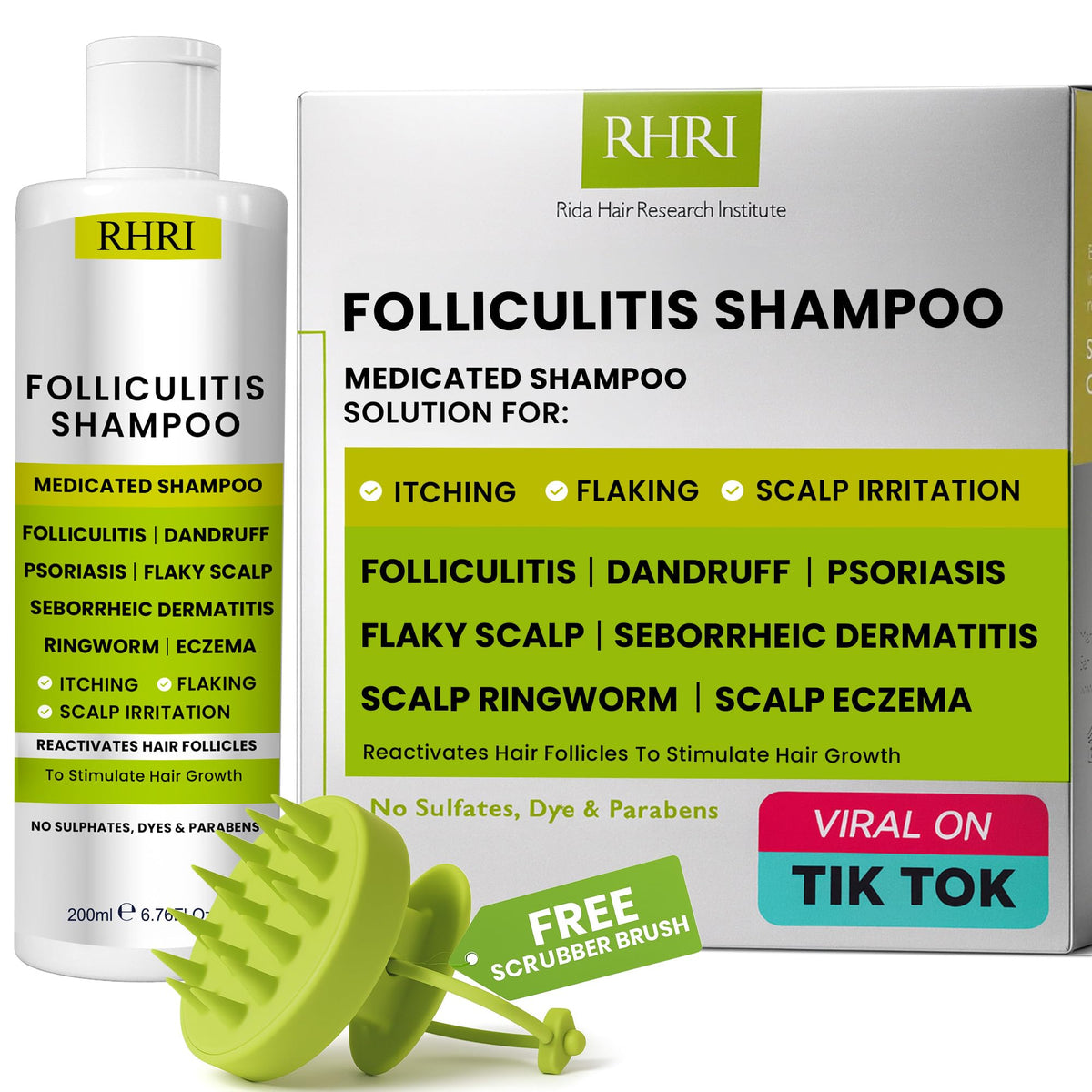 Rida Hair Research Institute Folliculitis bottle close-up for scalp cleansing benefit