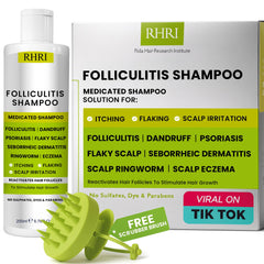 Rida Hair Research Institute Folliculitis bottle close-up for scalp cleansing benefit