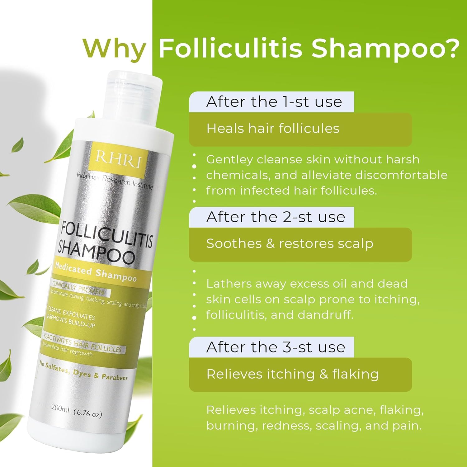 Rida Hair Research Institute Folliculitis natural formula highlighting herbal-derived ingredients