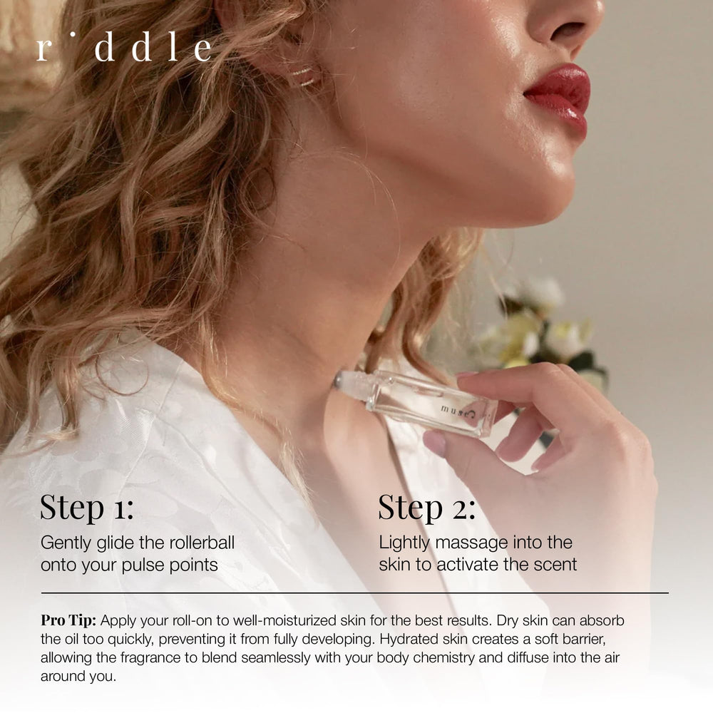 Riddle Oil Muse Roll-On compact packaging ideal for travel
