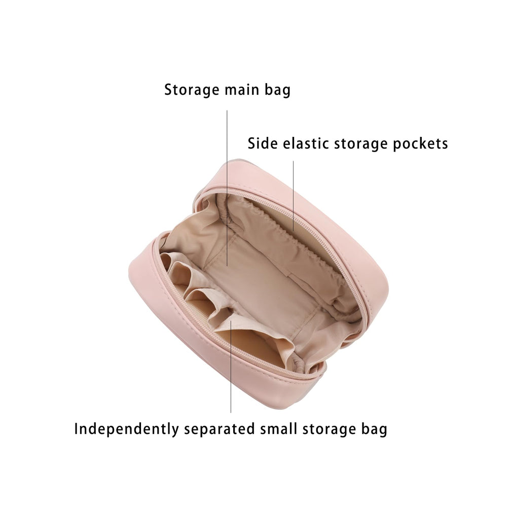 RIGHT AWAY cosmetic bag flat-bottom design stands upright.