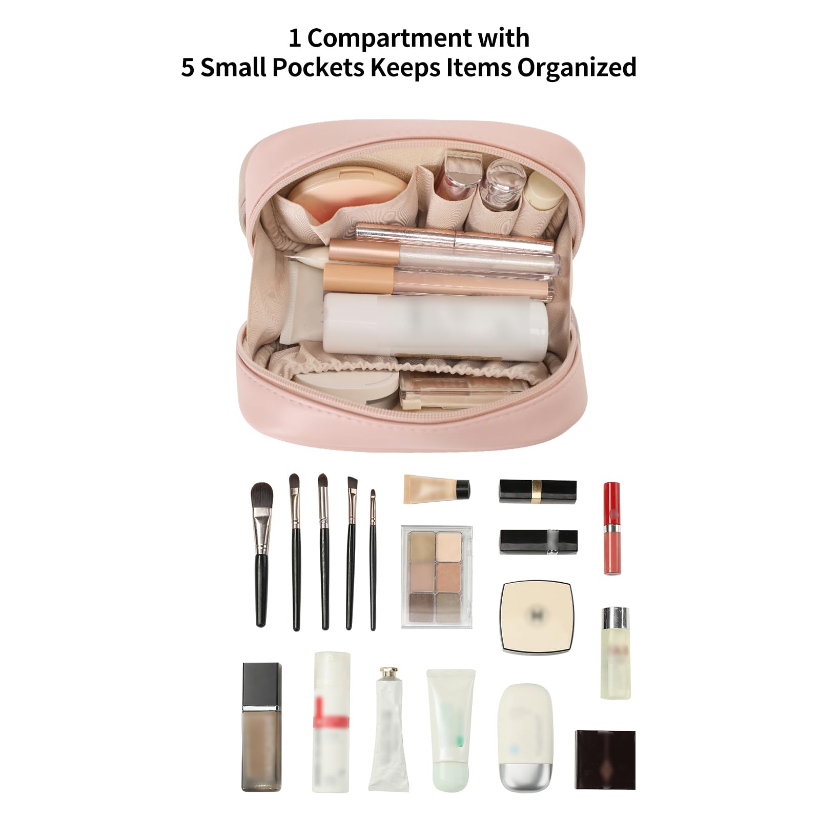 RIGHT AWAY makeup bag smooth two-way zipper for snag-free access.