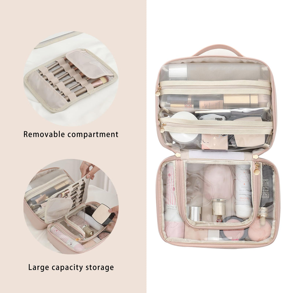 Right Away travel toiletry bag large capacity layout — fits full-size bottles and brushes.