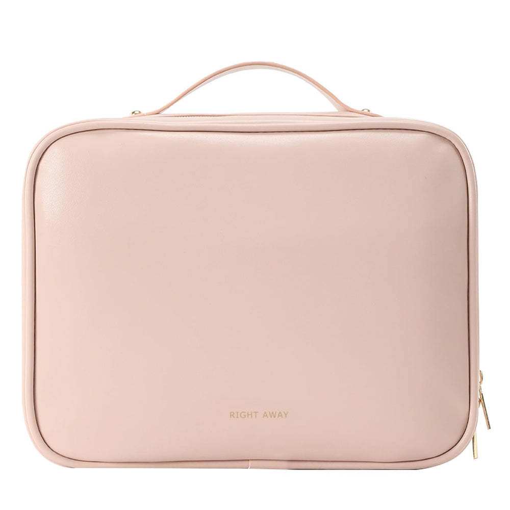 Right Away travel toiletry bag pink closed — compact storage for travel essentials.