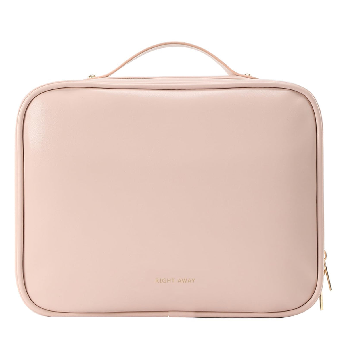 Right Away travel toiletry bag pink closed — compact storage for travel essentials.