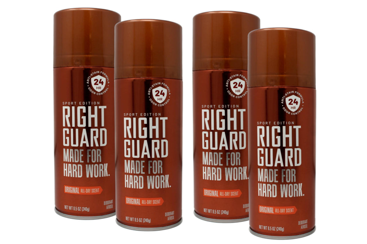 Right Guard Original spray underarm application for all-day odor protection.