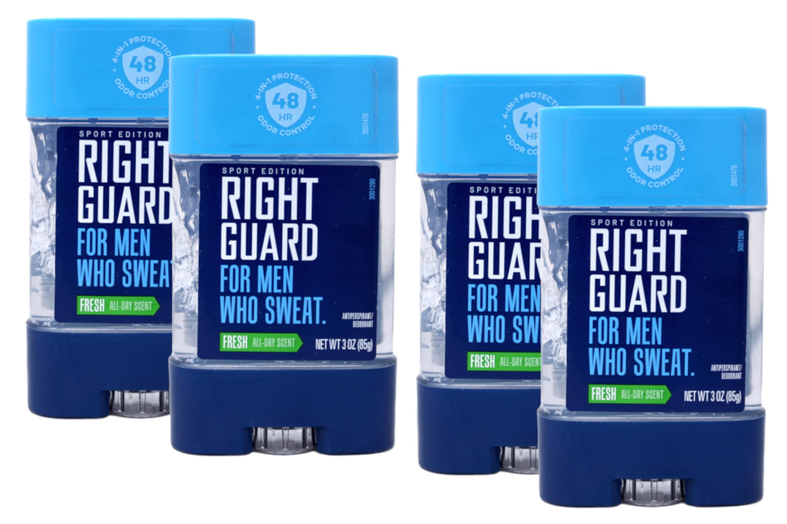 Right Guard Sport antiperspirant clear gel bottle offers fresh all-day protection.