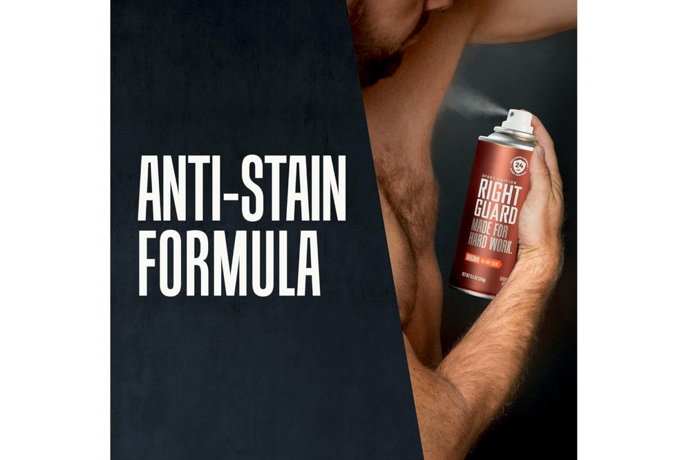 Right Guard Sport Deodorant original aerosol nozzle dispensing a quick-drying spray.