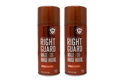 Right Guard Sport Deodorant aerosol pack of 2 bottles shown in closeup for lasting freshness.