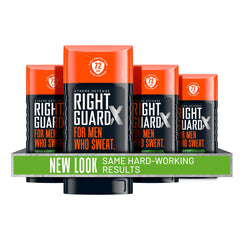 Right Guard Xtreme Defense Invisible Solid Fresh Blast stick shows all-day freshness.