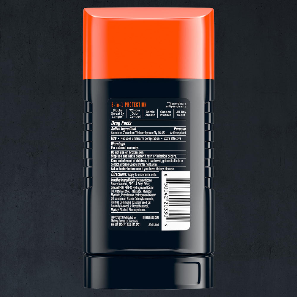 Right Guard Xtreme Defense invisible solid formula emphasizes skin-friendly protection.