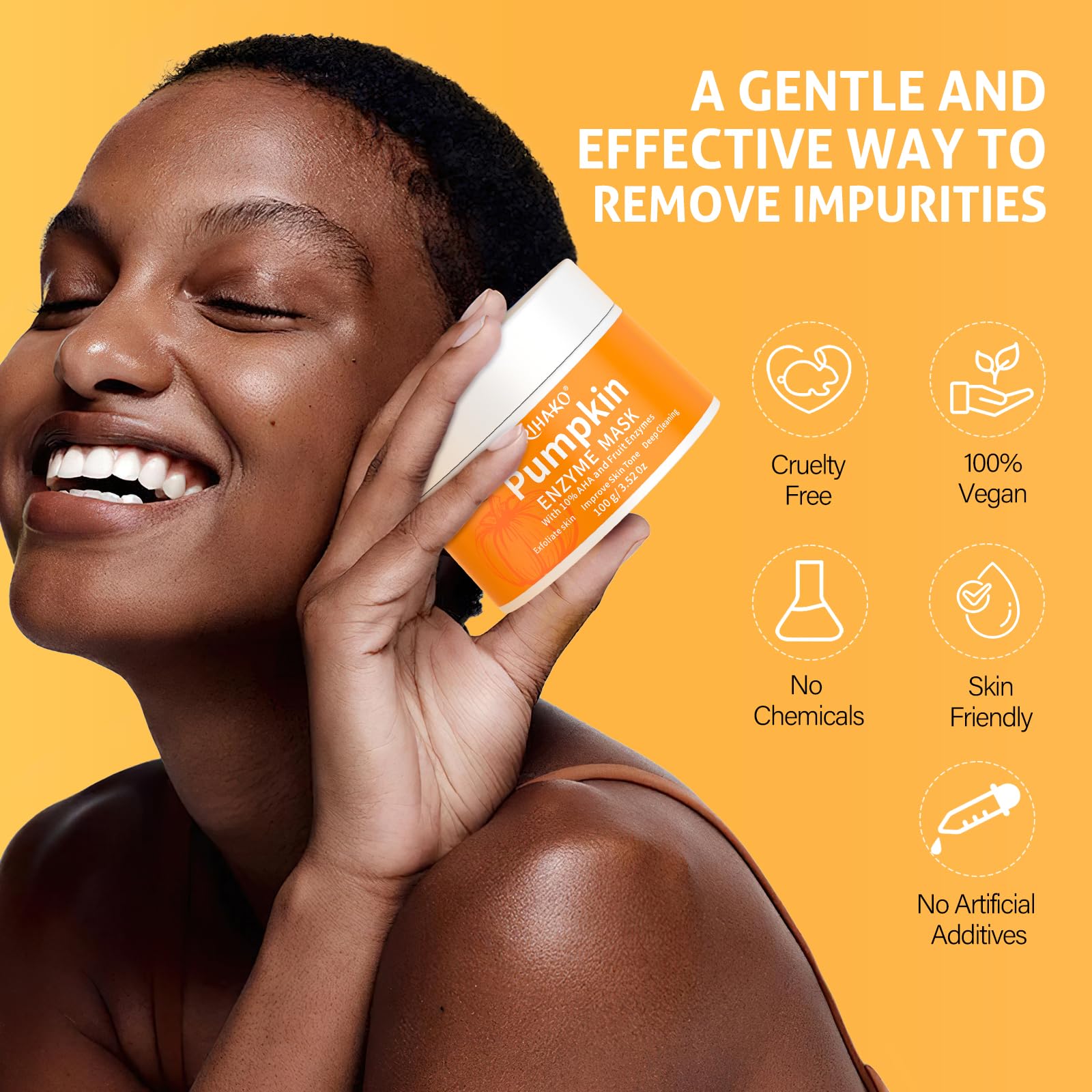 RIHAKO Pumpkin Enzyme Mask before-after demo, showcasing improved skin glow