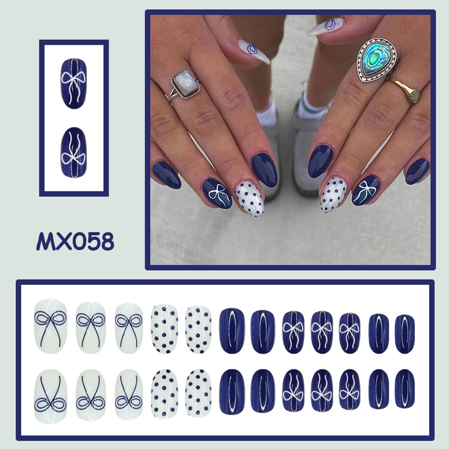 RIICFDD dark-blue glossy almond nails for a full-cover French-inspired look