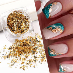 RIICFDD gold foil nail art packaging with dual bottles for versatile sparkle