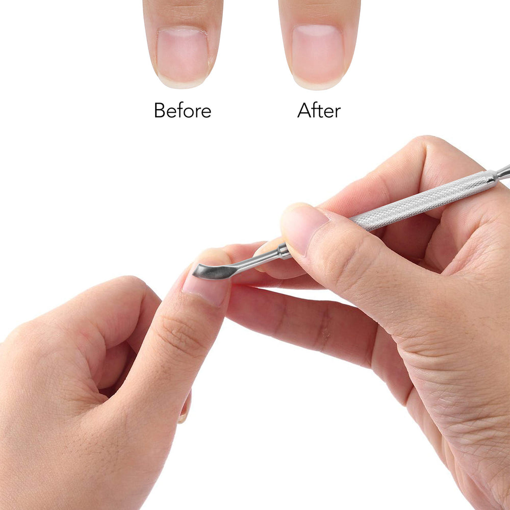 Rikans Cuticle Pusher compacto para viaje, retoques rápidos en cualquier lugar.