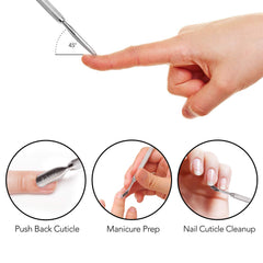 Rikans Cuticle Pusher non-slip grip handle enables controlled manicures.