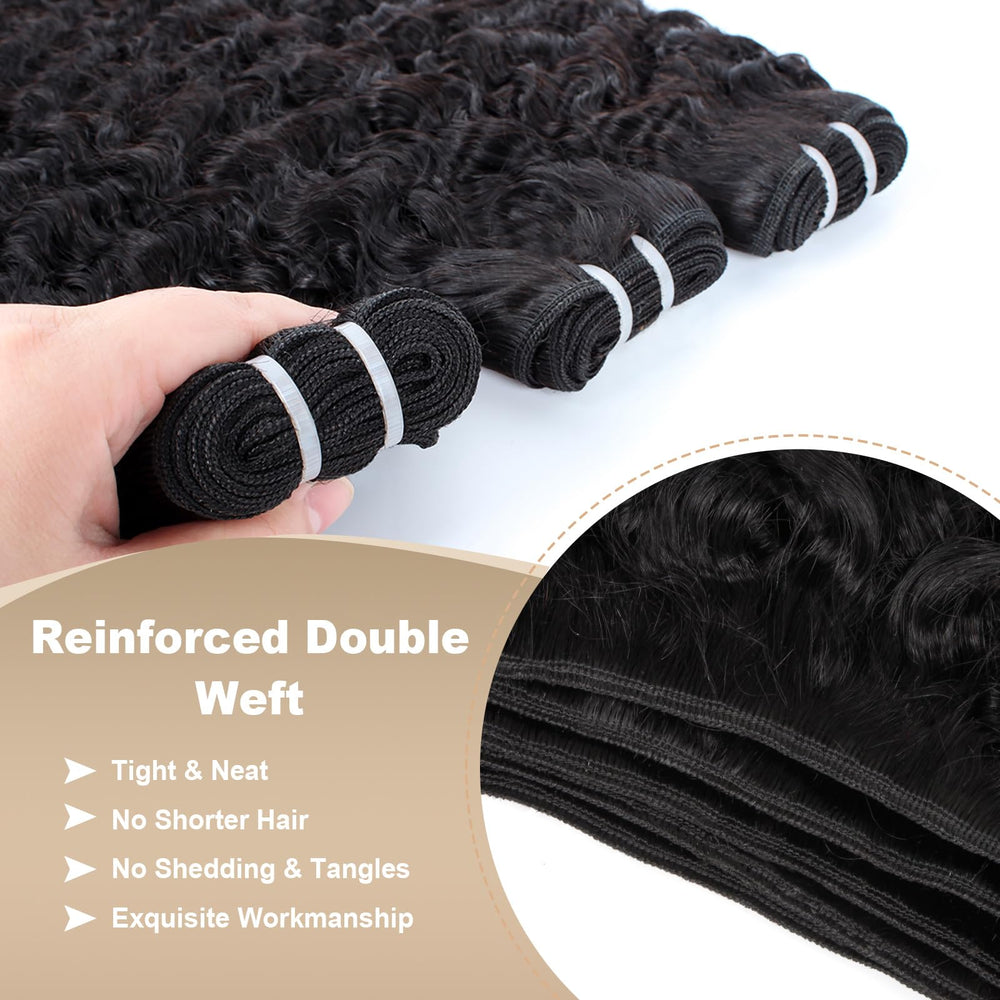 Rilago Burmese curly bundles 22in water wave reveals dramatic length with defined curls and movement.