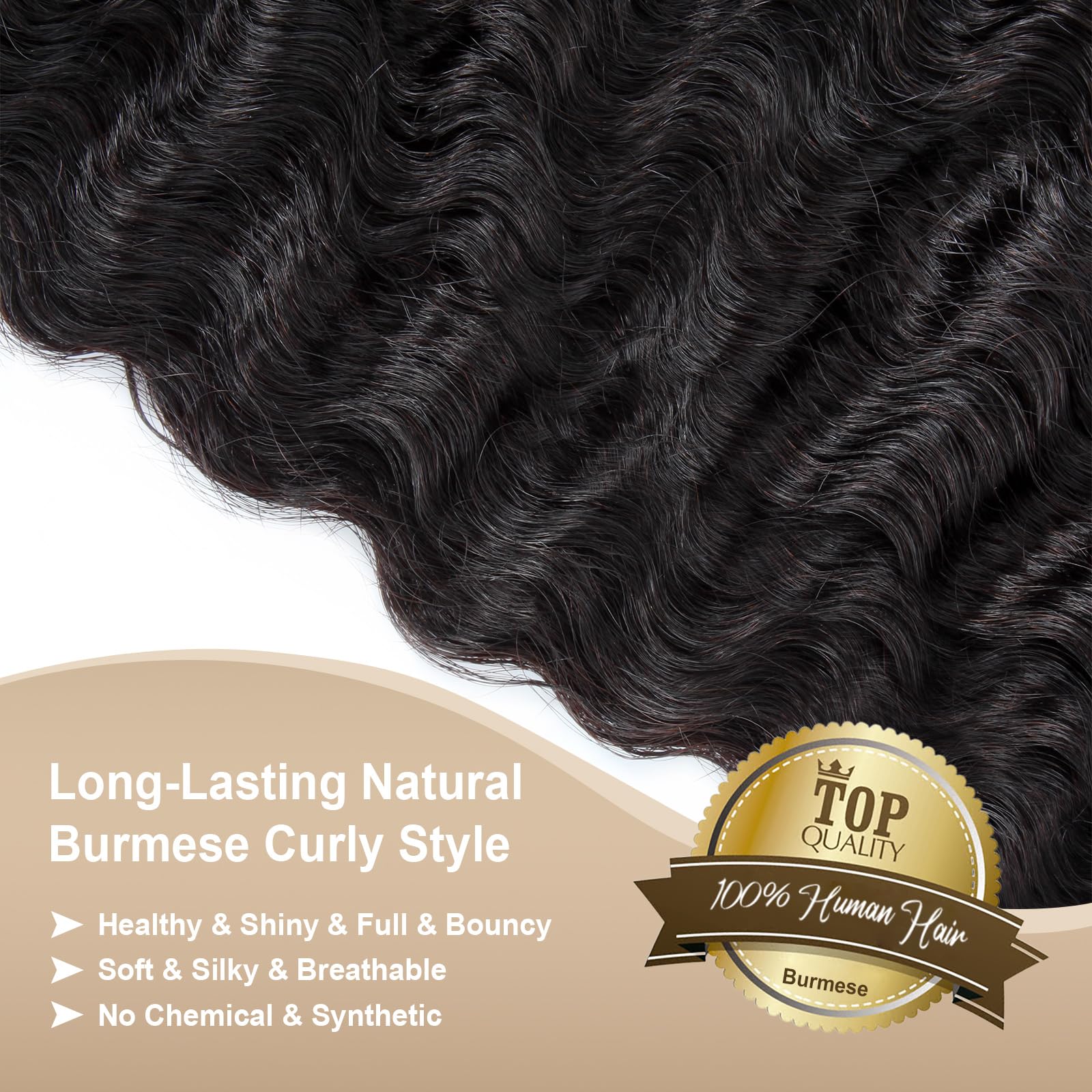 Rilago Burmese curly bundles double weft provide durability and reduced shedding.