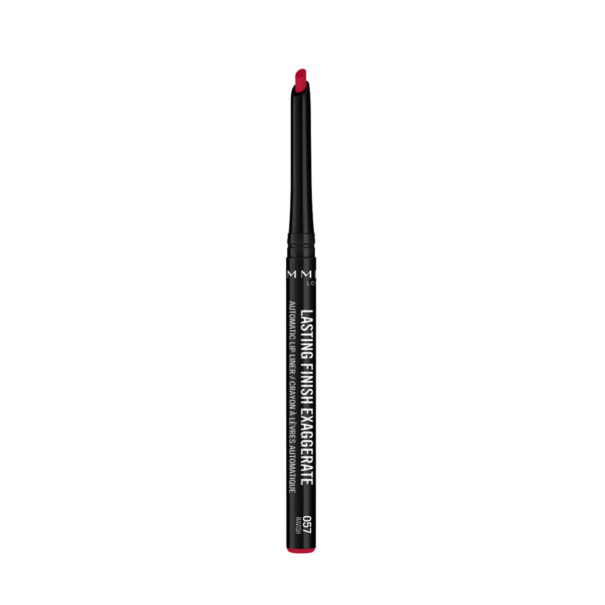 Rimmel Exaggerate automatic lip liner in Ravish swatch with slanted tip for precise definition and long wear