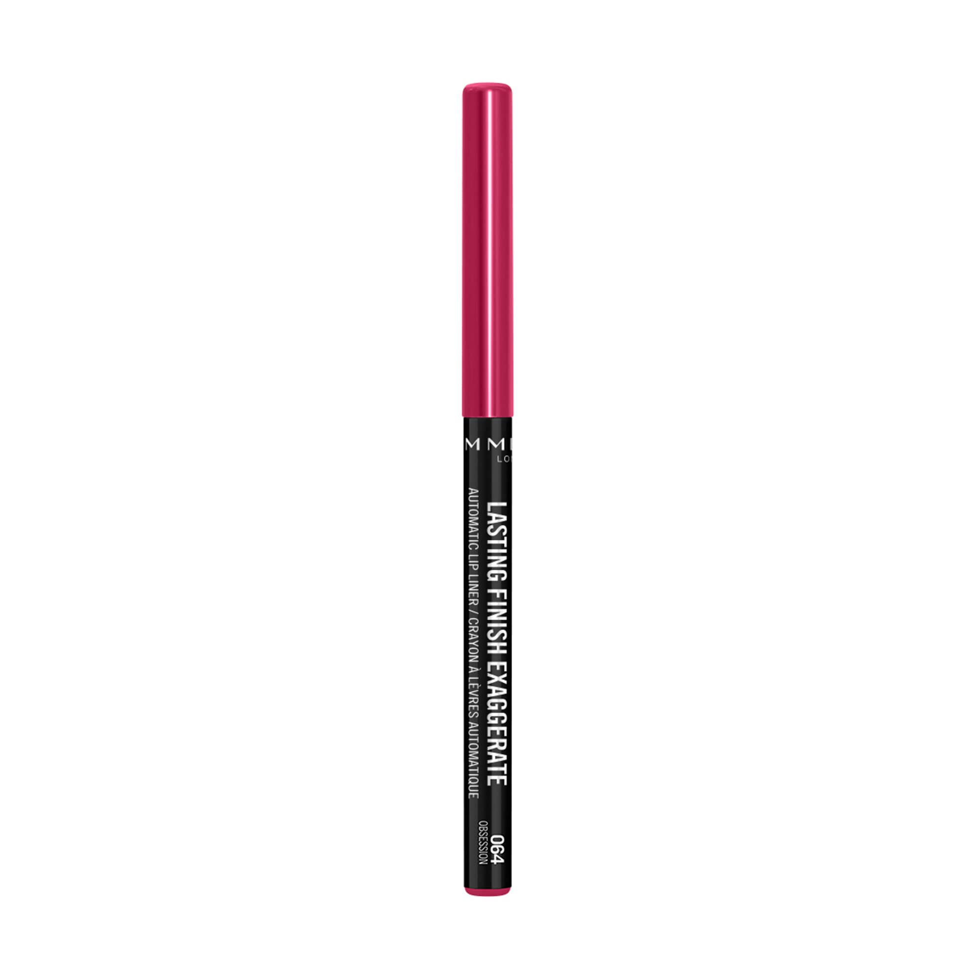 Rimmel Exaggerate lip liner showing the slanted-tip application for smooth, even lip color.
