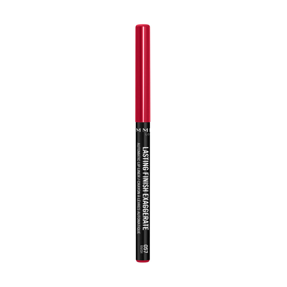 Rimmel Exaggerate automatic lip liner showing slanted-tip application for smooth, precise lip lining and long wear