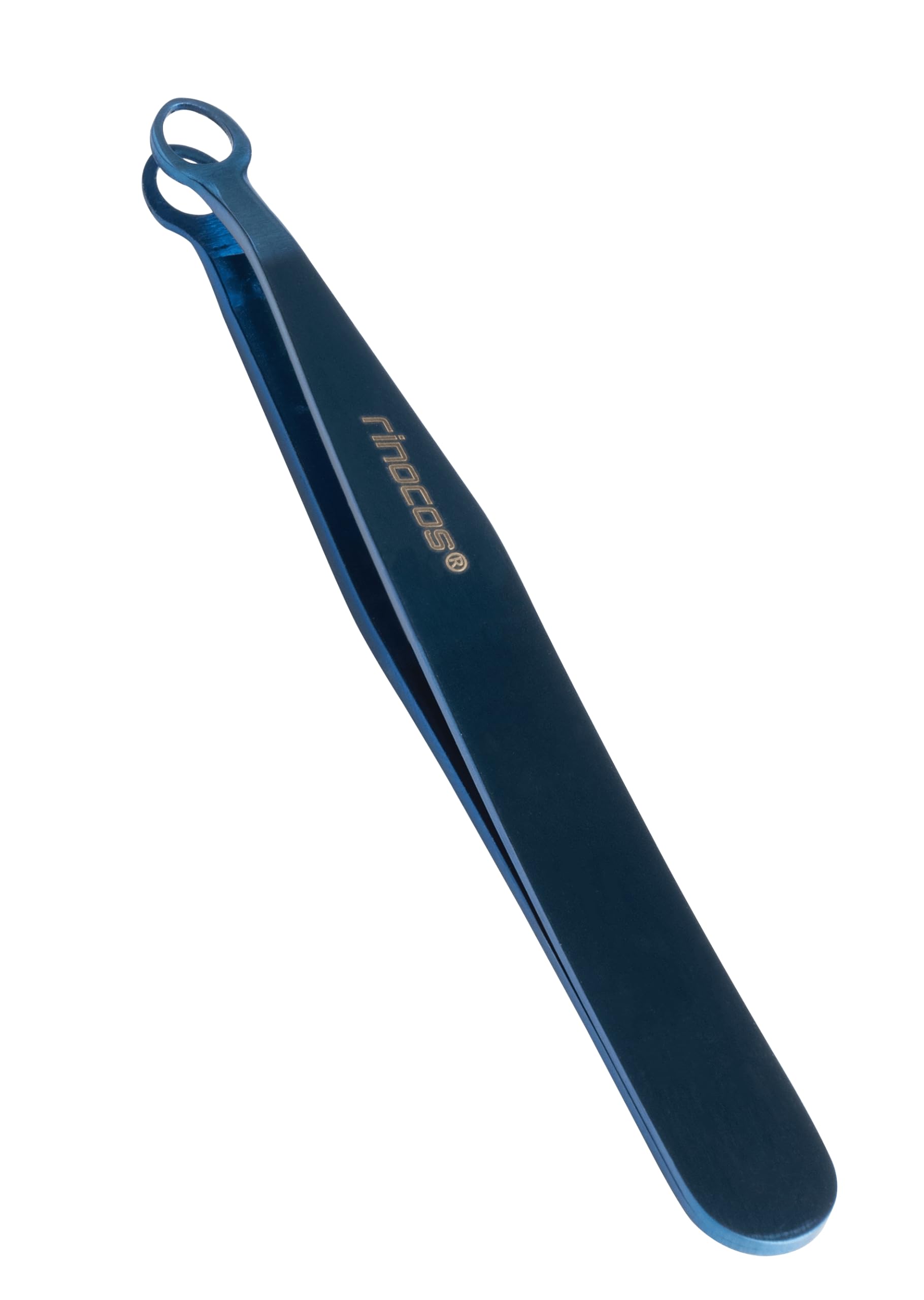 Rinocos round-tip tweezers closeup shows precise tip for delicate plucking