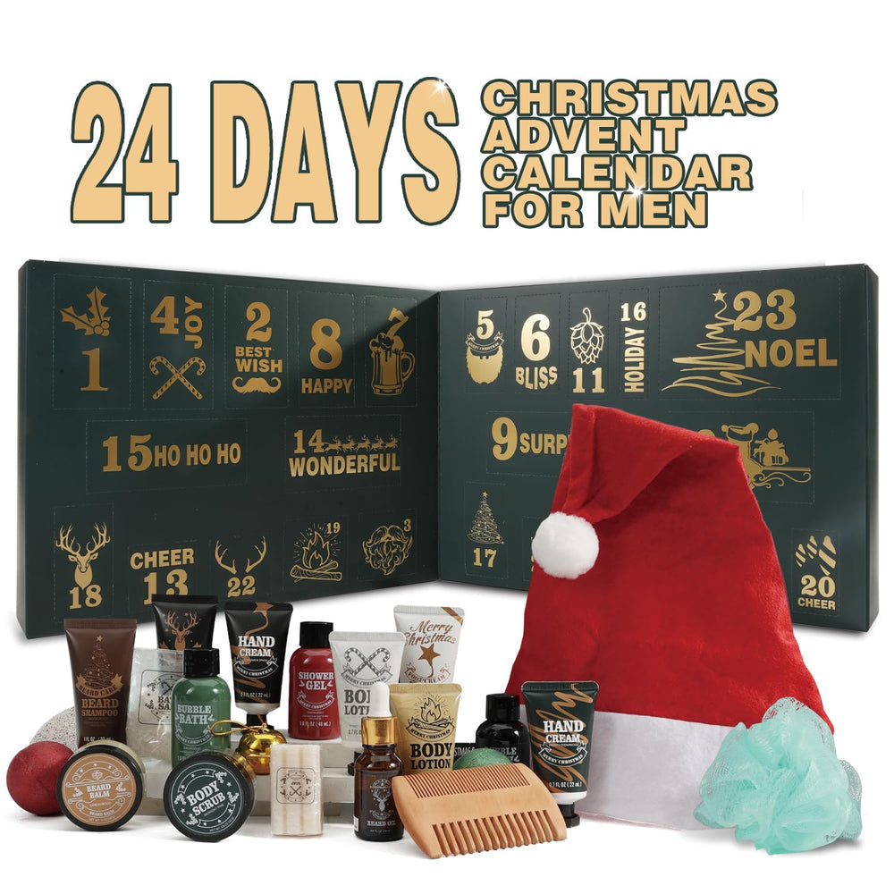 Rinse & Robust Advent calendar inside view with full grooming lineup for daily beard care