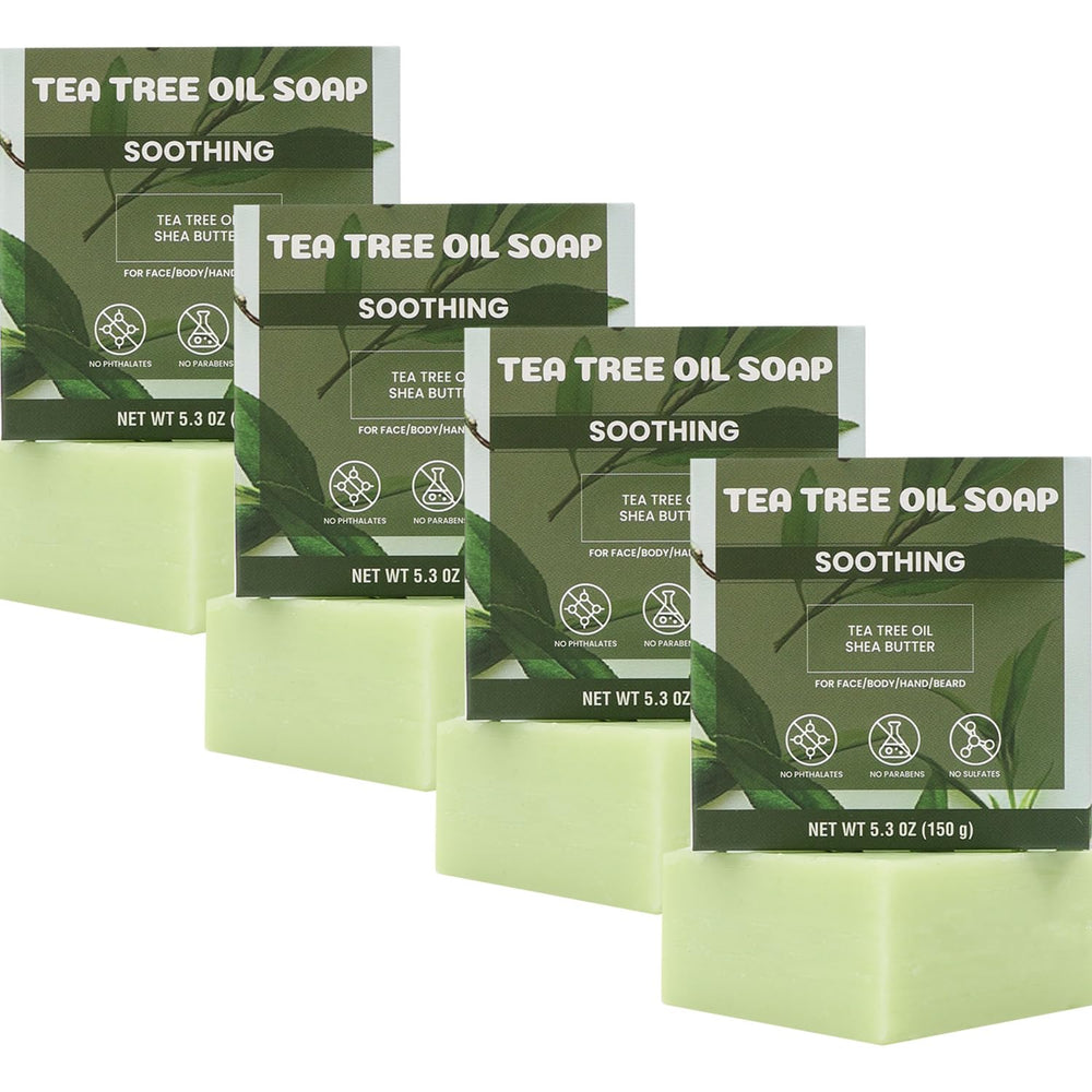 Rinse & Robust Tea Tree Soap Bar Set packaging with four handmade bars for multi-use cleansing