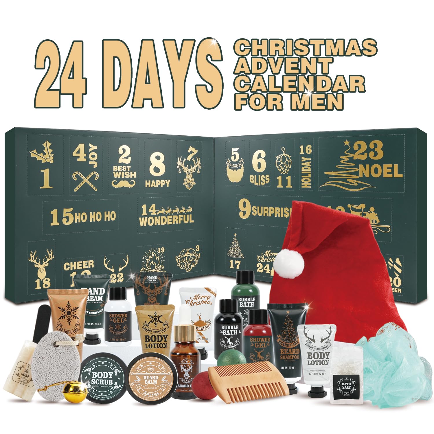 Rinse & Robust Advent Calendar front view inviting unboxing of holiday skincare surprises for men.