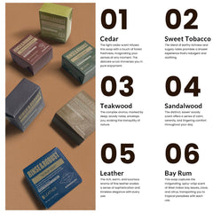 Rinse & Robust sandalwood bar provides warm aroma for daily grooming.
