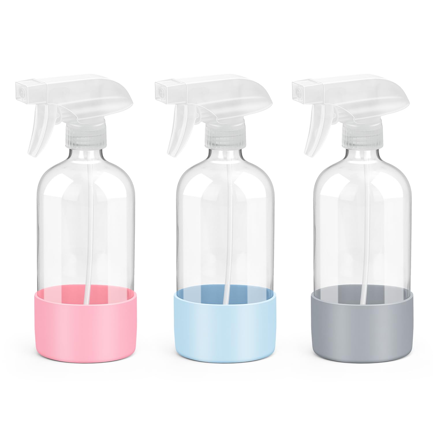 Rionisor glass spray bottle 16oz with silicone sleeve for durable, non-slip protection.