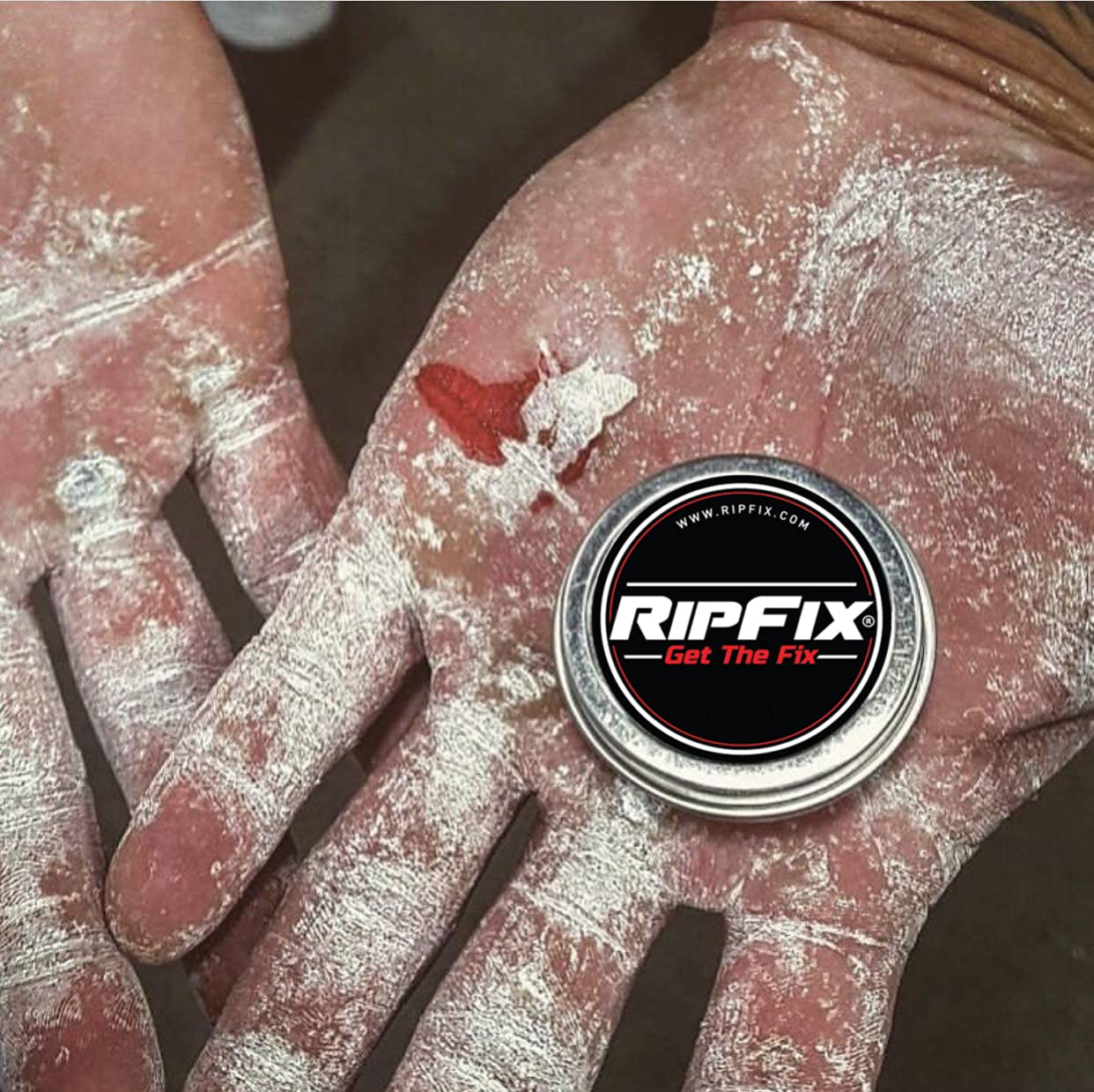 RipFix travel tin on table ready for gym bag touchups and recovery.
