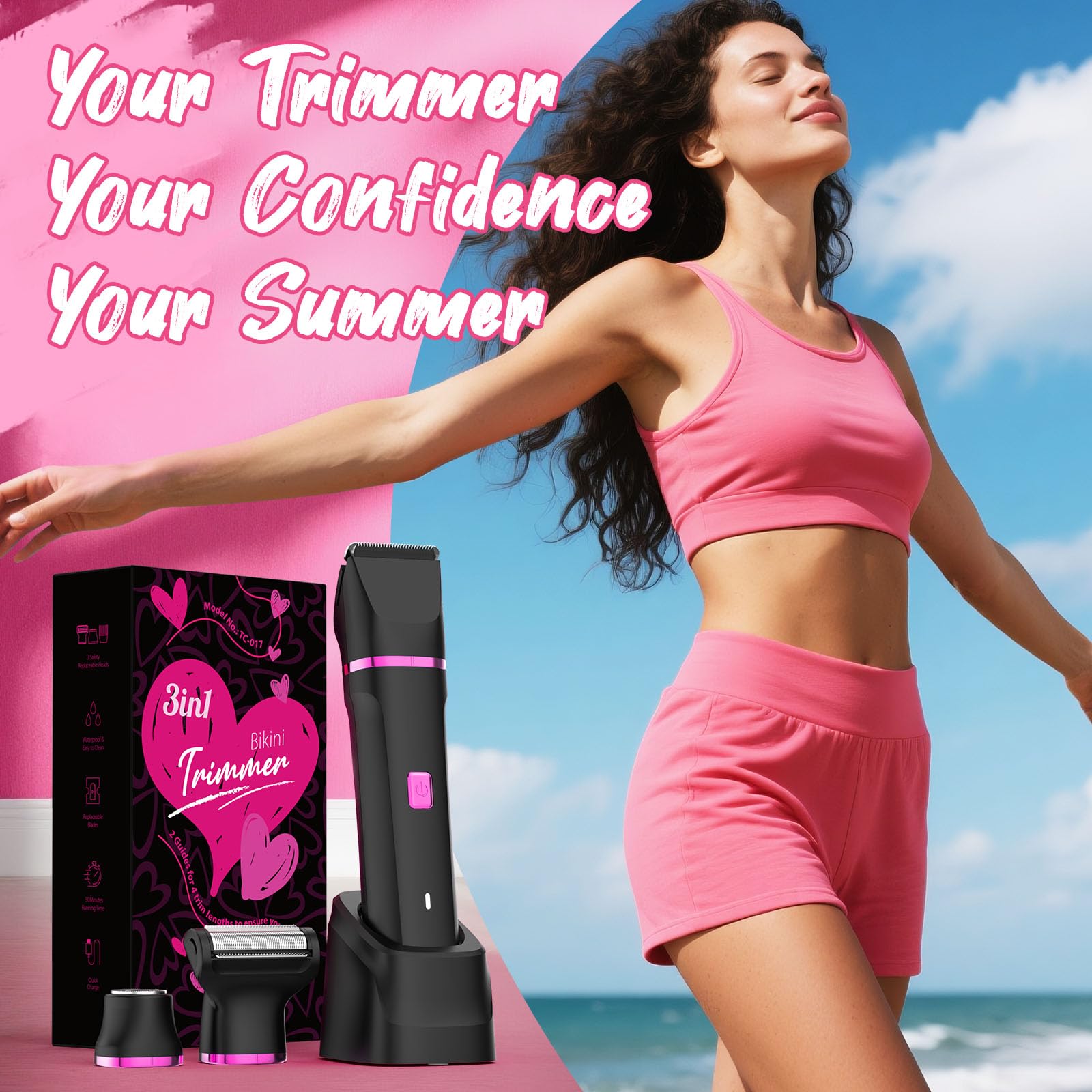 Risina Bikini Trimmer beach-bag-use demonstrates travel-ready grooming on the go.