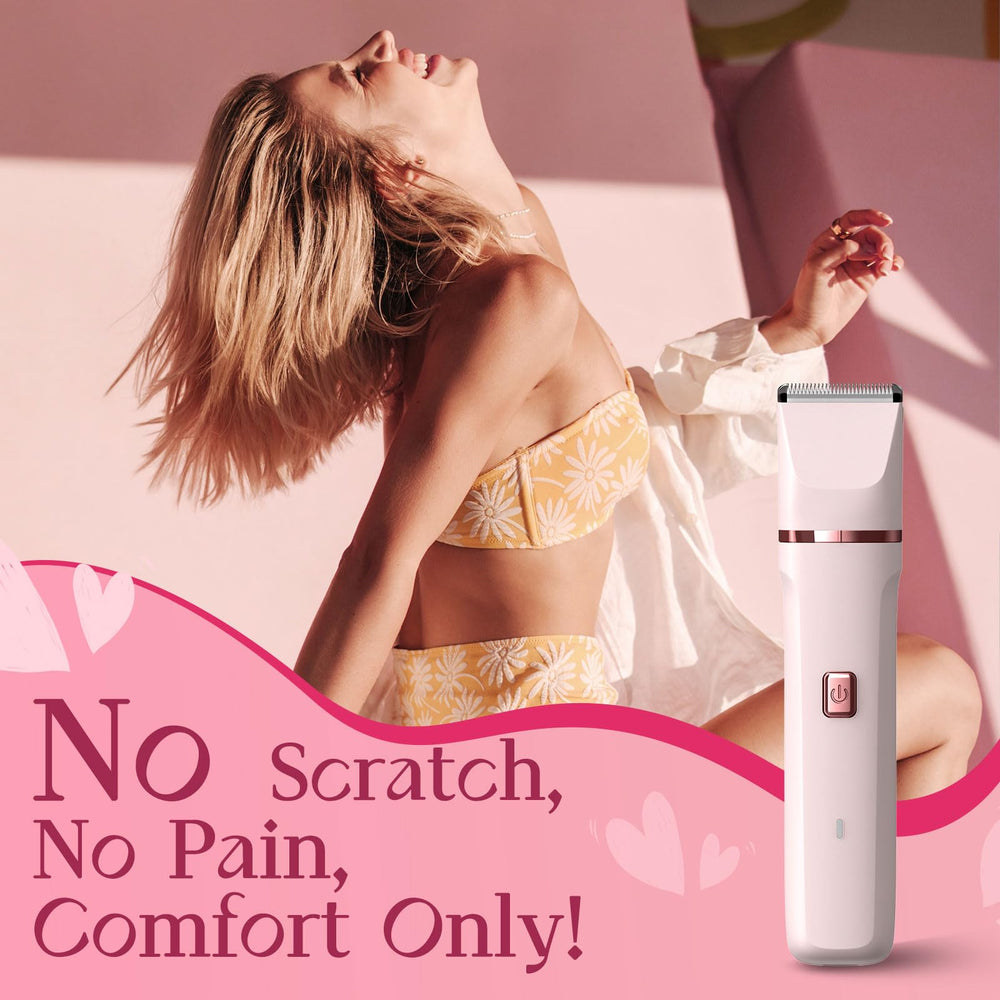 Risina bikini-trimmer head-attachment shows dual-head versatility for body and face.