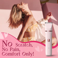 Risina bikini-trimmer head-attachment shows dual-head versatility for body and face.