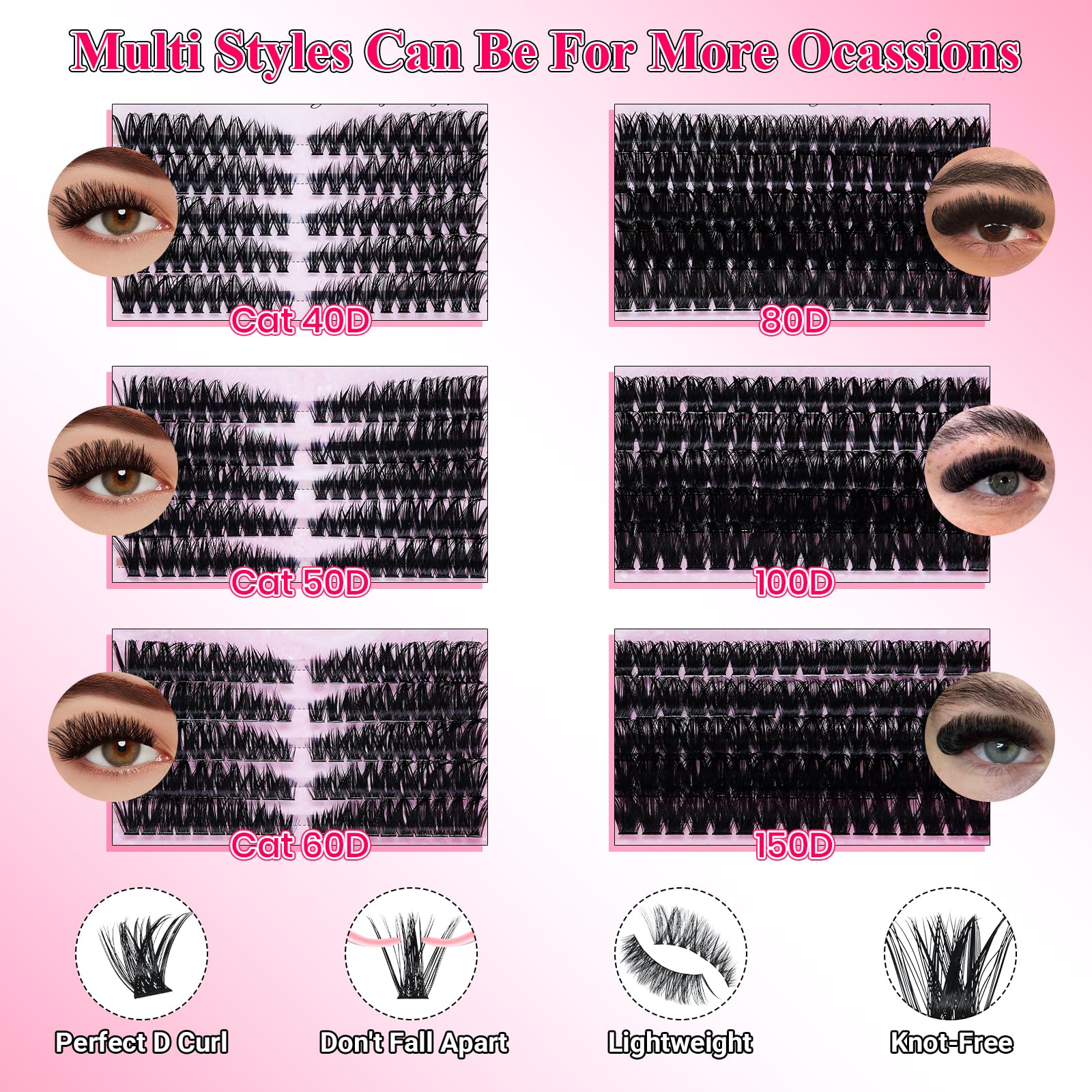 RITALASH lash clusters kit densities 40D-60D for natural wispy volume