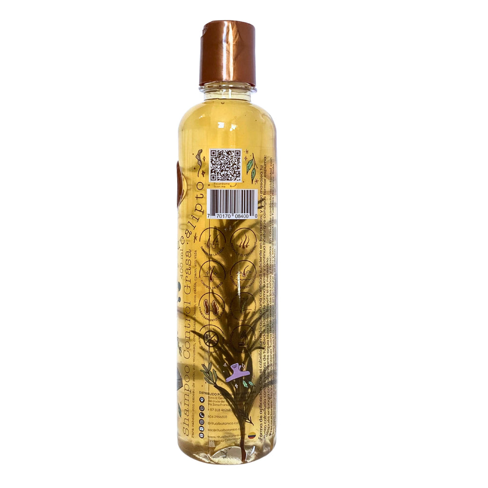 Ritual Botanico eucalyptus shampoo close-up shows refreshing eucalyptus for scalp balance and vigor.