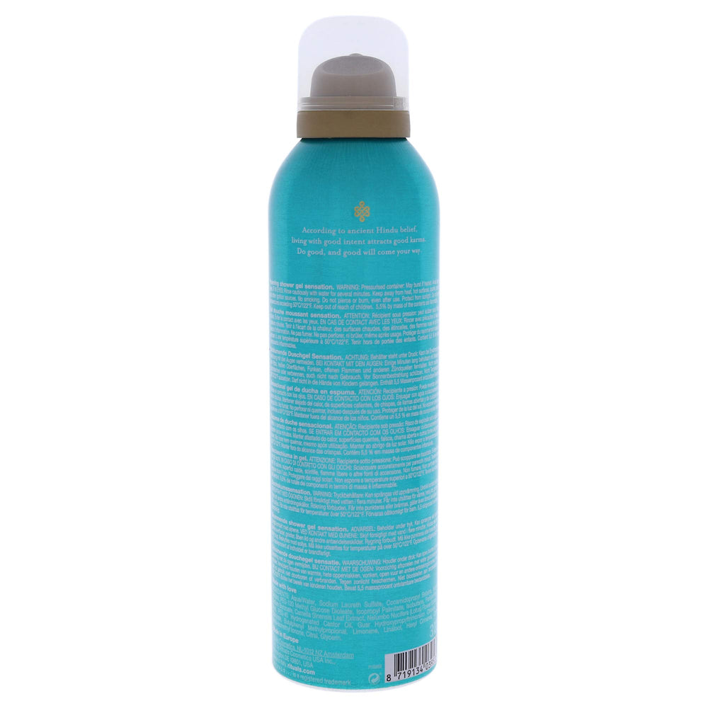 RITUALS Ritual of Karma foaming shower gel foam close-up showcases silky lather and refreshing fragrance.