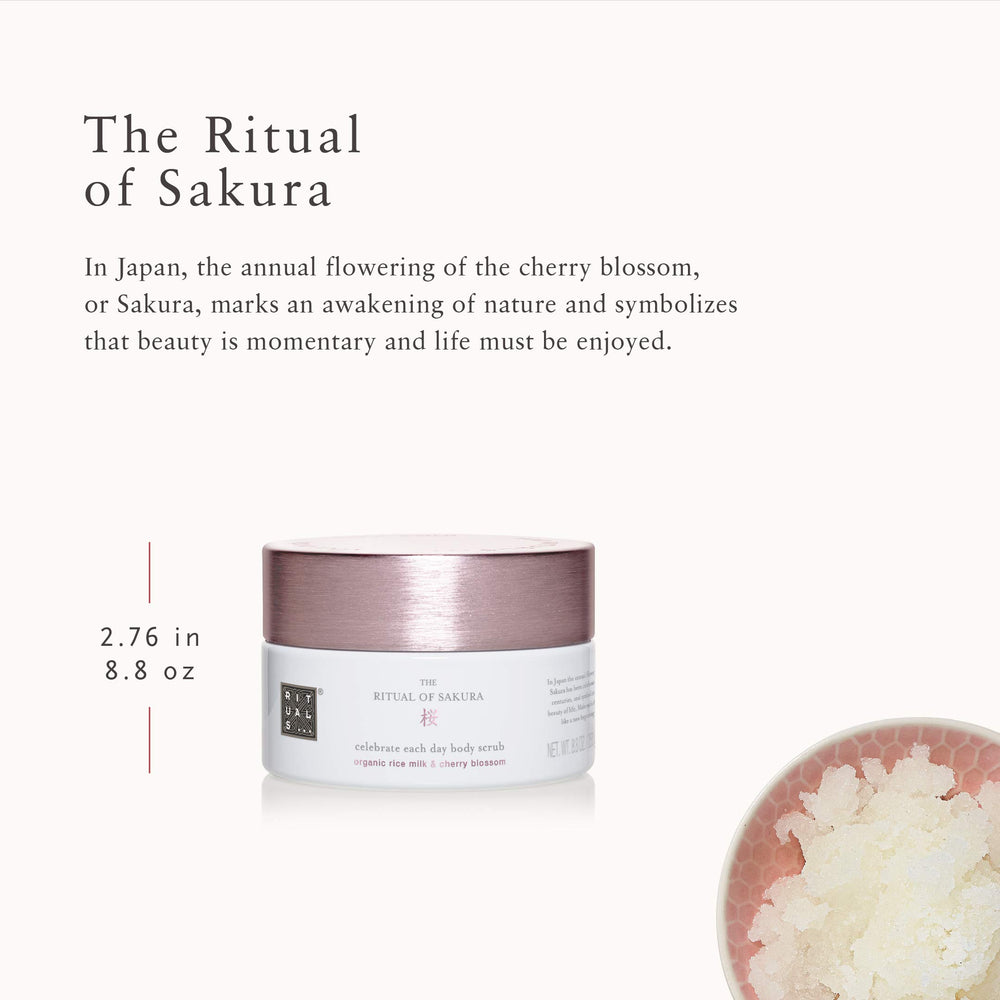 RITUALS Ritual of Sakura body scrub being massaged for softer skin.