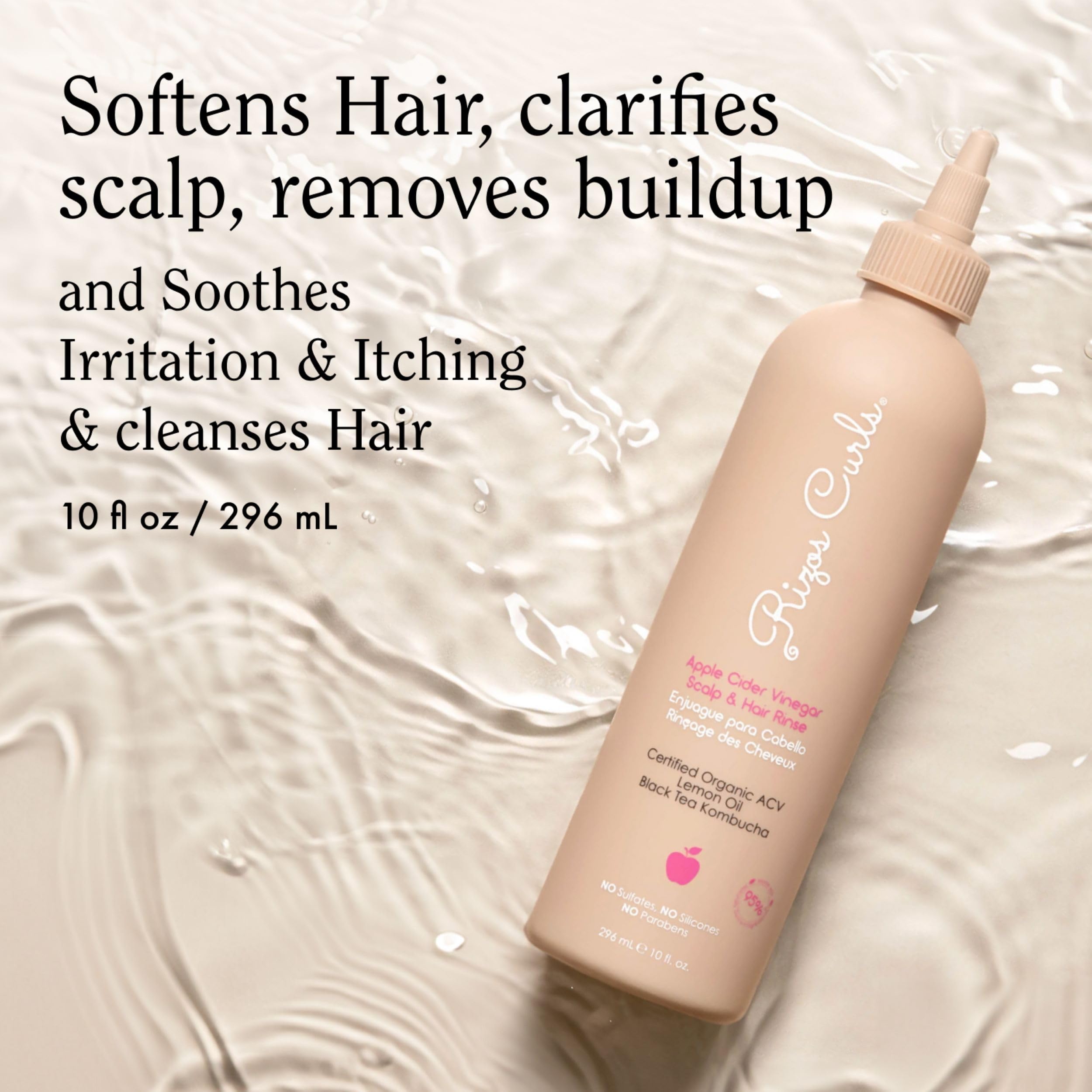 Rizos Curls rinse lather on scalp demonstrates clarifying cleanse and oil balance.