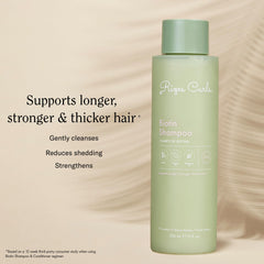Rizos Curls Biotin Shampoo rosemary oil dropper close-up highlighting shine and softness