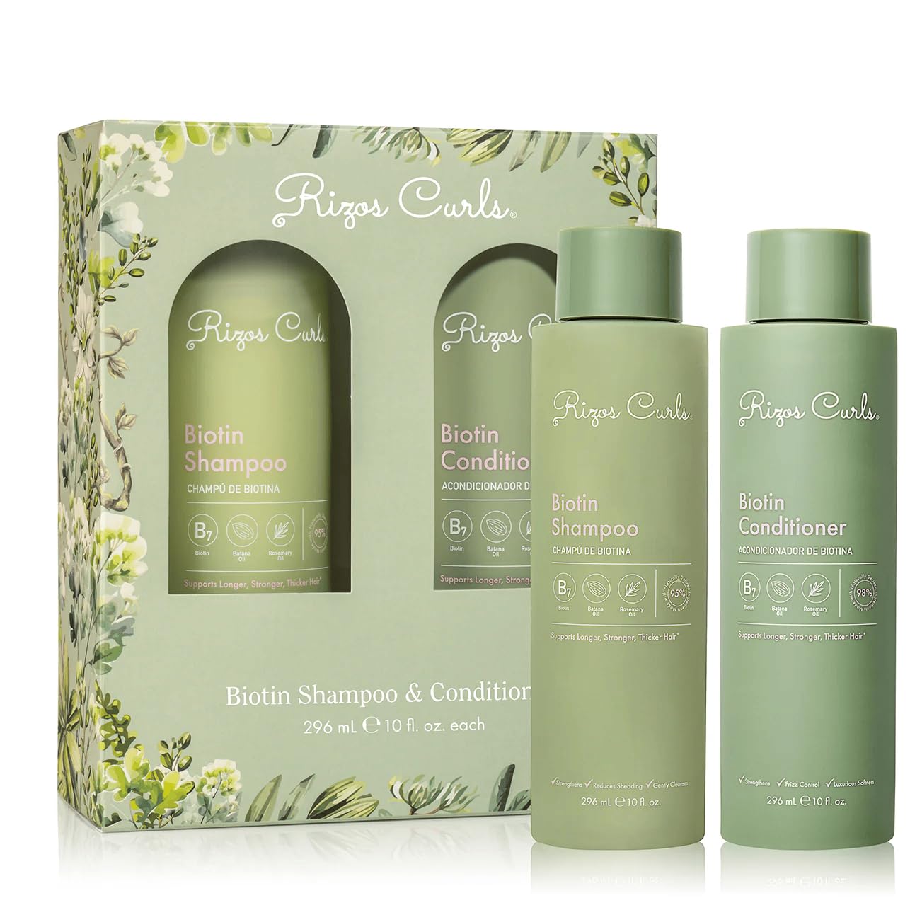 Rizos Curls Biotin Wash Bundle bottle — invigorating citrus scent for refreshing cleanse.