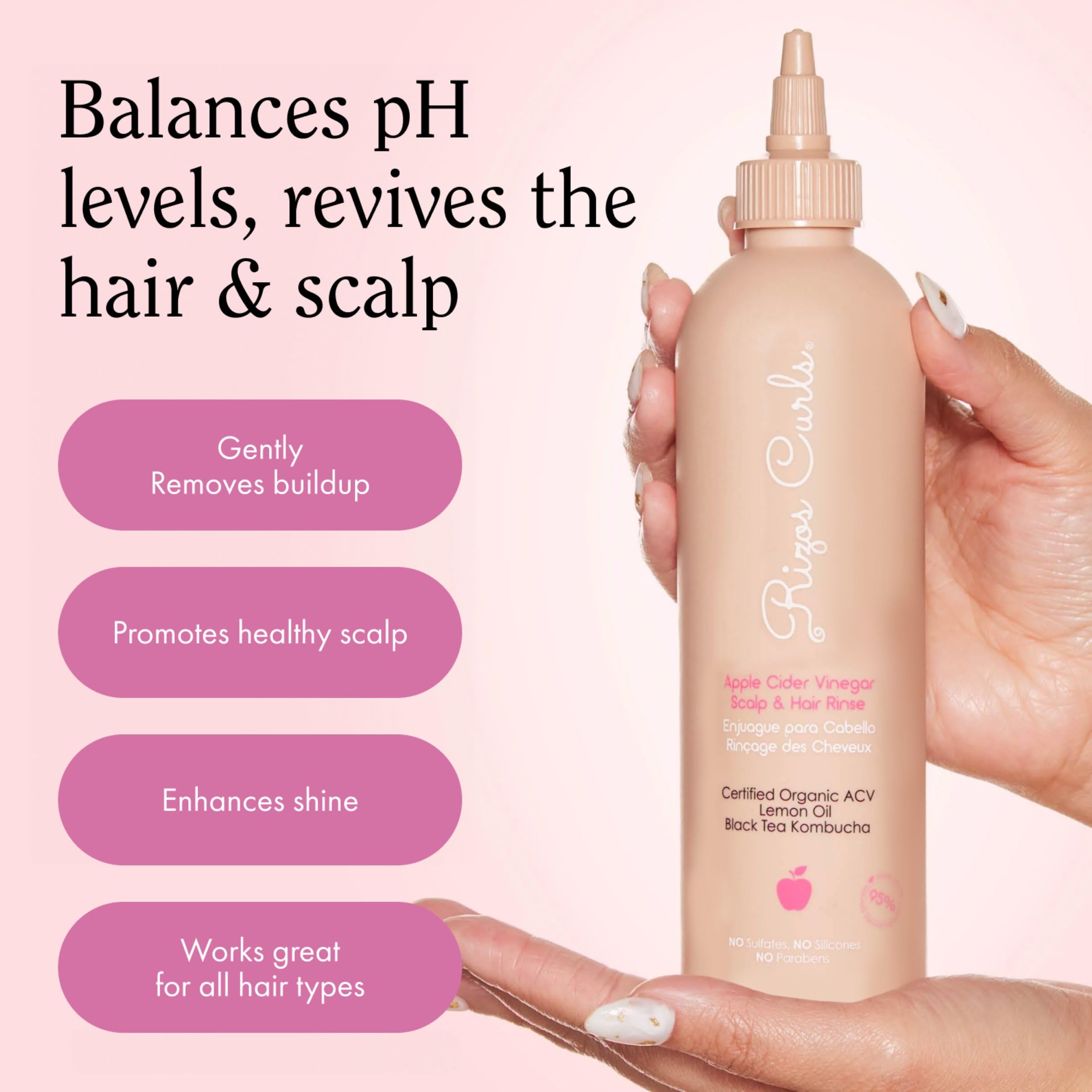 Rizos Curls hair after rinse looks soft with noticeable shine.