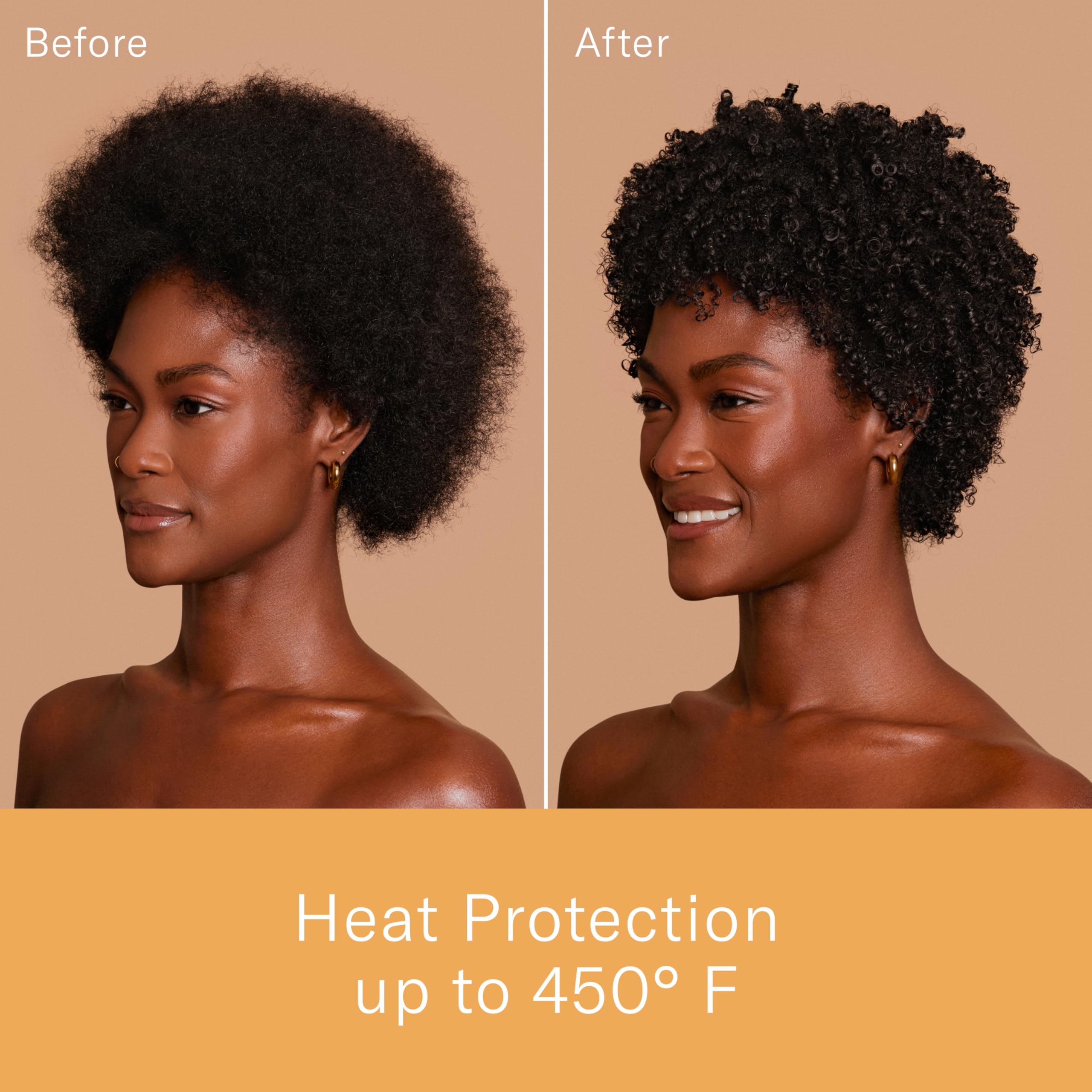 Rizos Curls heat protection up to 450°F bottle shown for safe styling