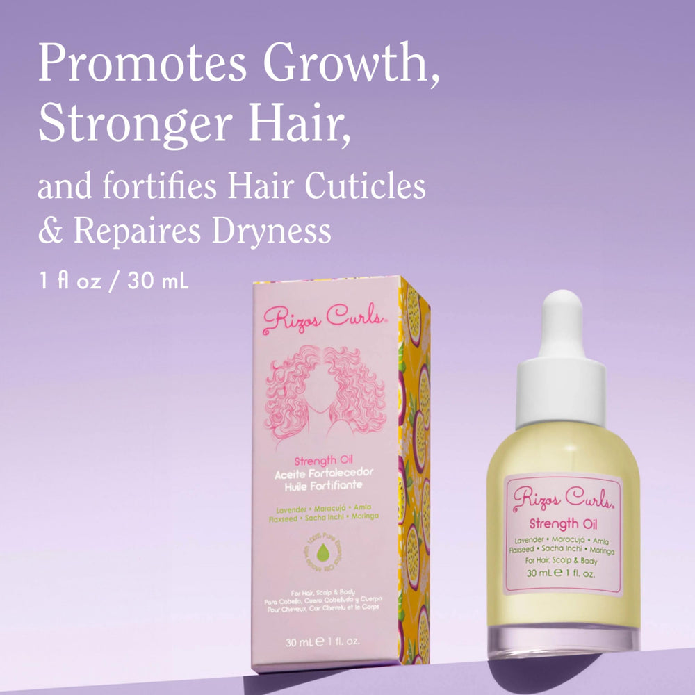Rizos Curls Strength Oil dropper ready for scalp nourishment.