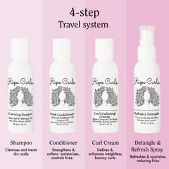 Rizos Curls travel kit deep conditioner bottle for nourishing frizz control.