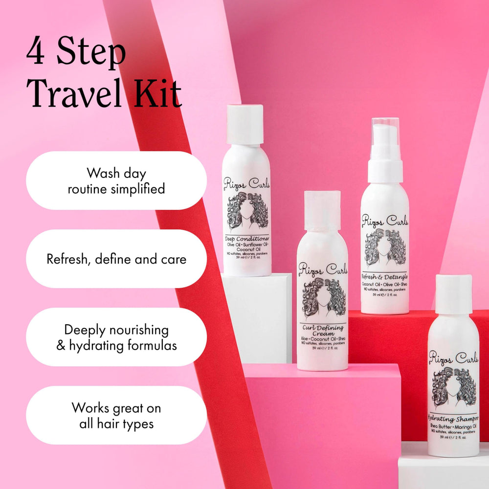 Rizos Curls travel kit packaging box for portable curl care.