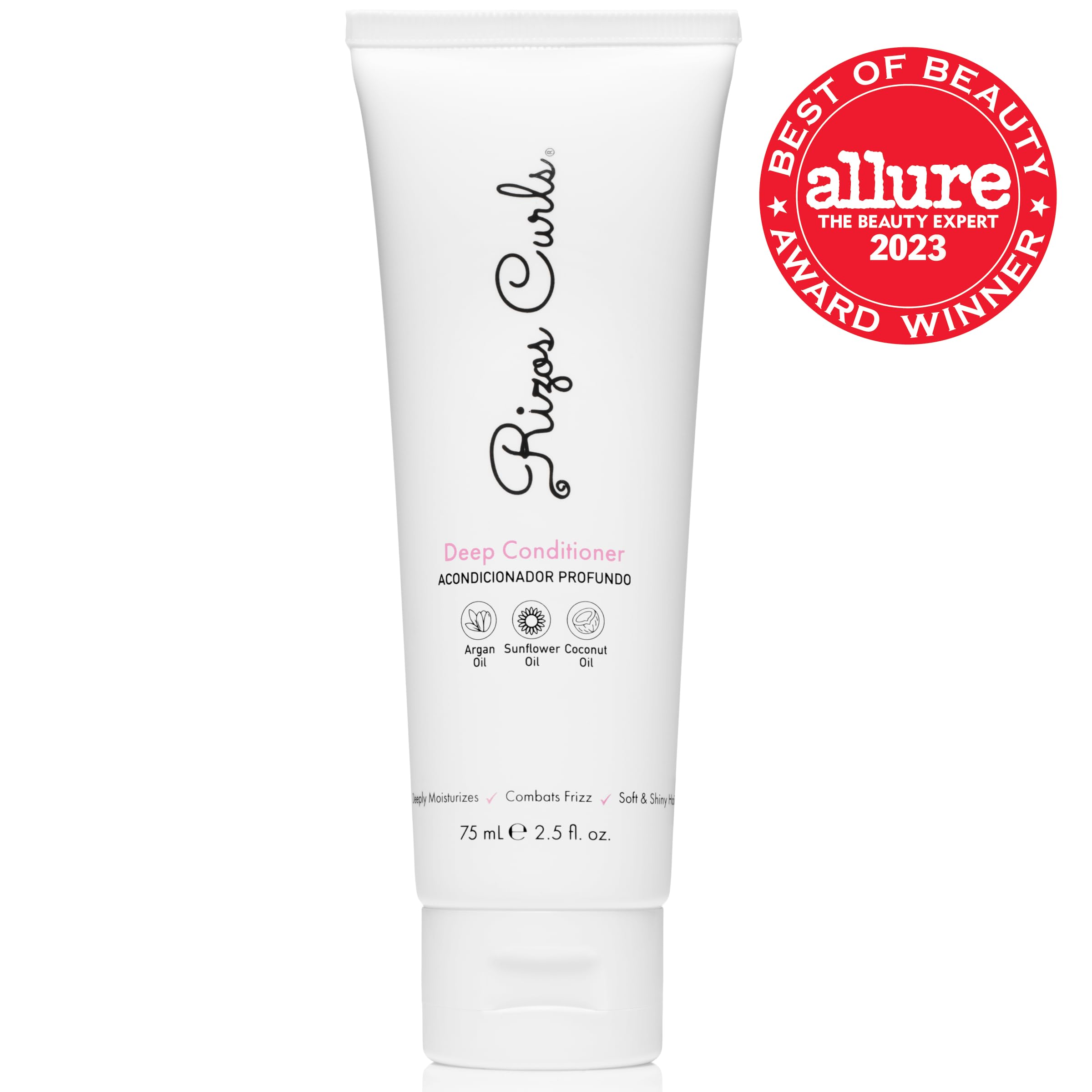 Rizos Curls Deep Conditioner bottle highlights deep hydration and smooth curls